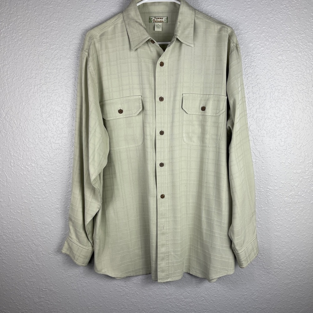 Men's Tommy‎ Bahama Light Olive green Dress Shirt - Picture 2 of 7